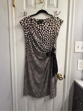 Just...Taylor Black and Cream Polka Dot Side-Tie Midi Dress Size 14